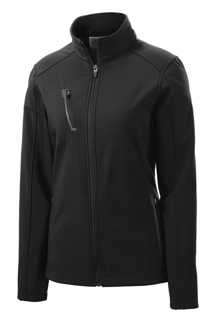 Front View of Black Port Authority Women's Welded Soft Shell Jacket. L324 plain