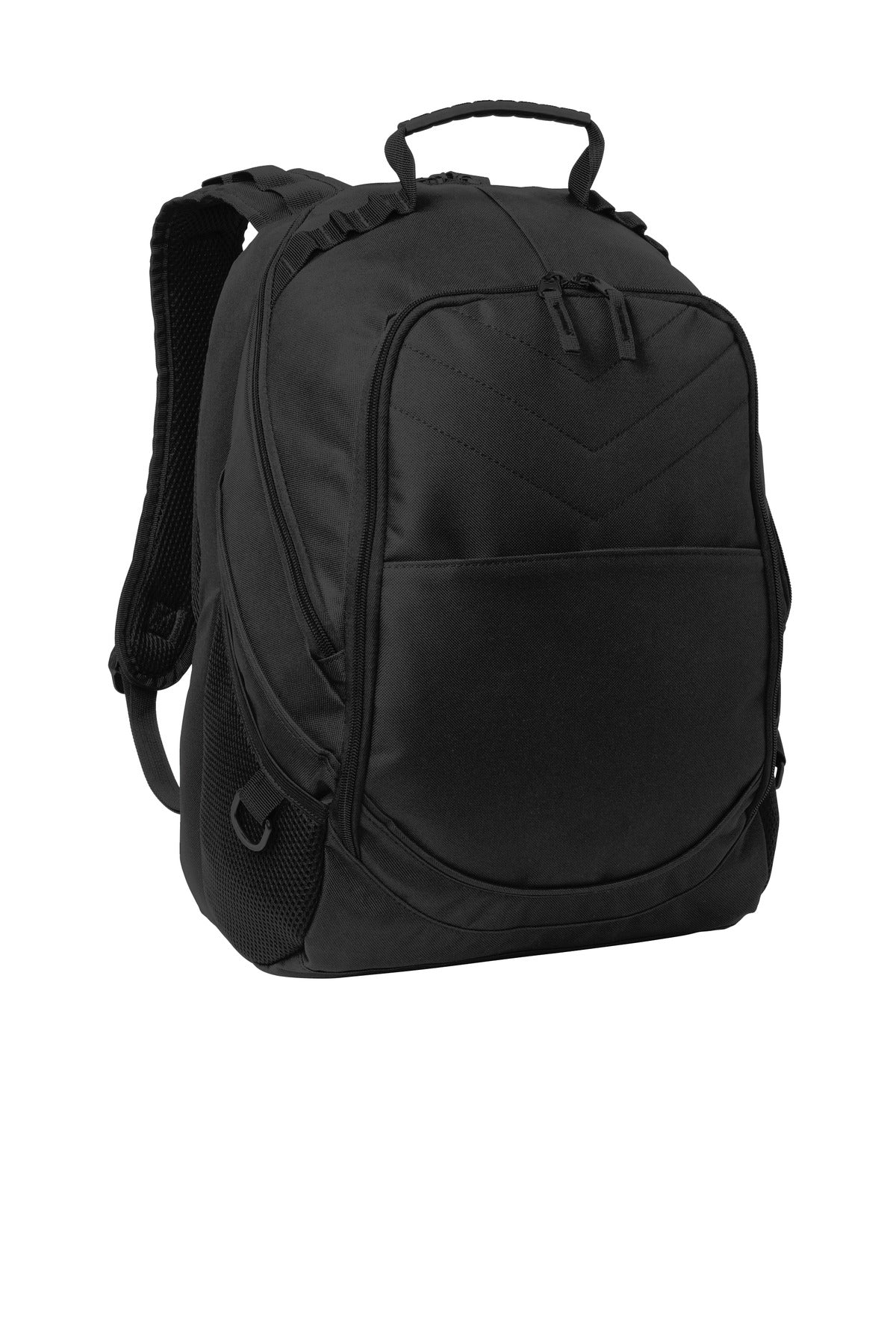 Front View of Black Port Authority Xcape Computer Backpack. BG100 plain