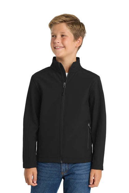 Front View of Black Port Authority Youth Core Soft Shell Jacket. Y317 plain