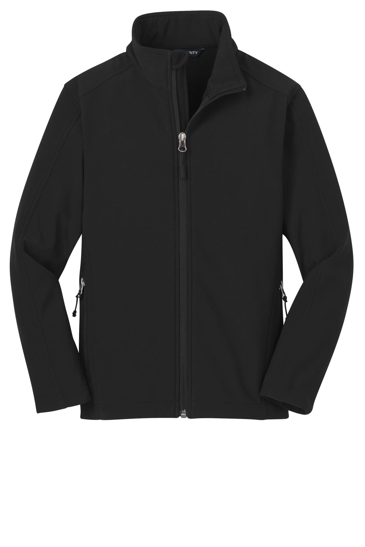 Front View of Black Port Authority Youth Core Soft Shell Jacket. Y317 plain