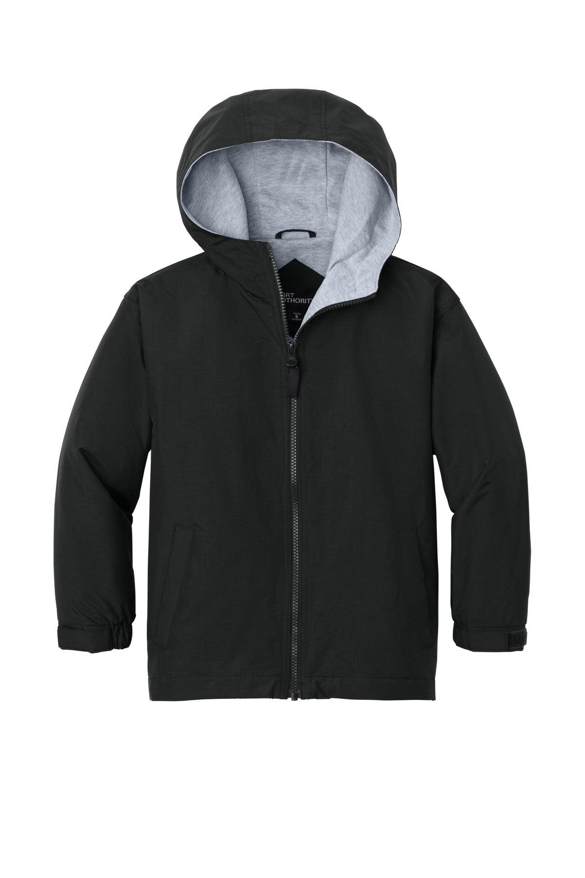 Front View of Black Port Authority Youth Team Jacket. YJP56