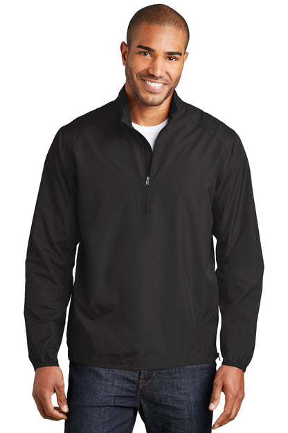 Front View of Black Port Authority Zephyr 1/2-Zip Pullover. J343 plain