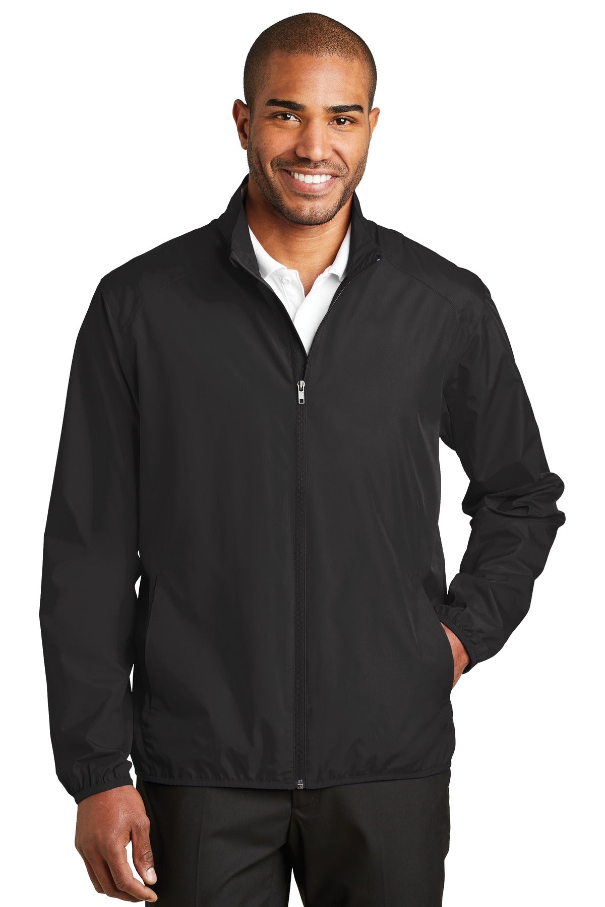 Front View of Black Port Authority Zephyr Full-Zip Jacket. J344 plain