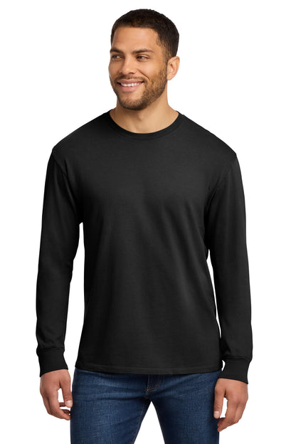 Front View of Black Port & Co Beach Wash Garment-Dyed Long Sleeve Tee PC099LS plain