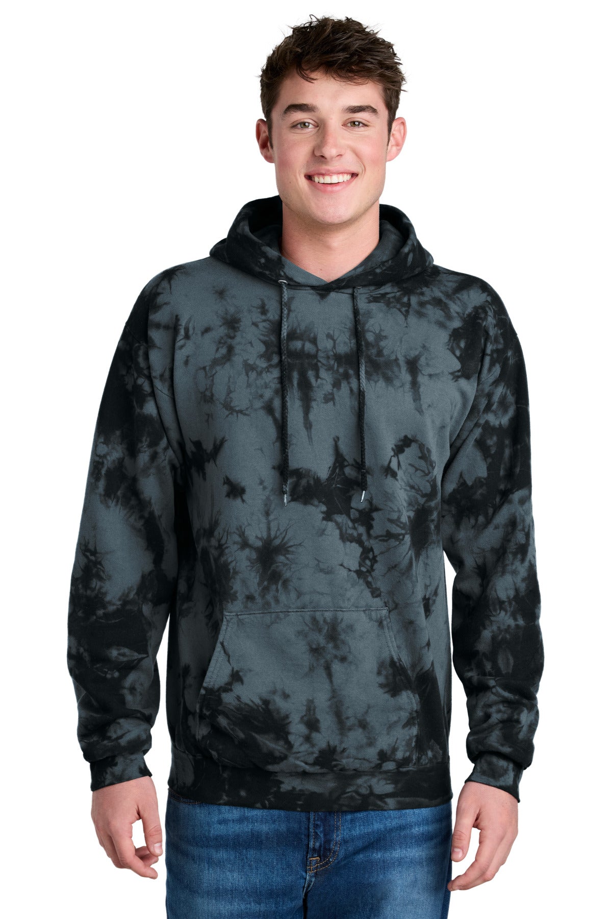 Front View of Black Port & Co Crystal Tie-Dye Pullover Hoodie PC144 plain
