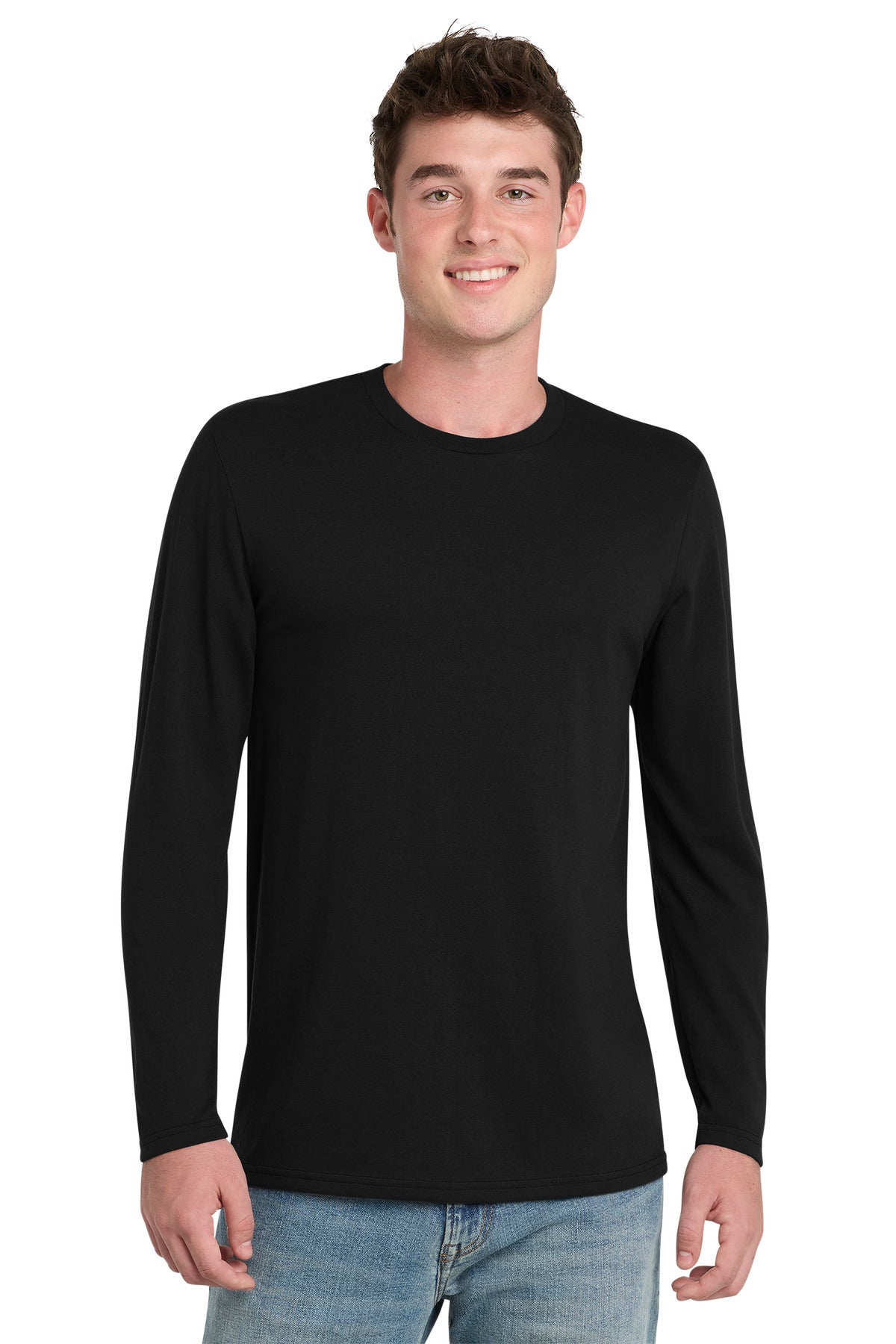 Front View of Black Port & Co Tri-Blend Long Sleeve Tee. PC330LS plain