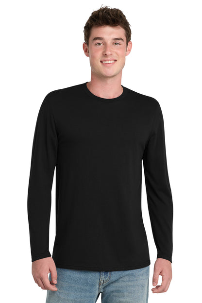 Front View of Black Port & Co Tri-Blend Long Sleeve Tee. PC330LS plain
