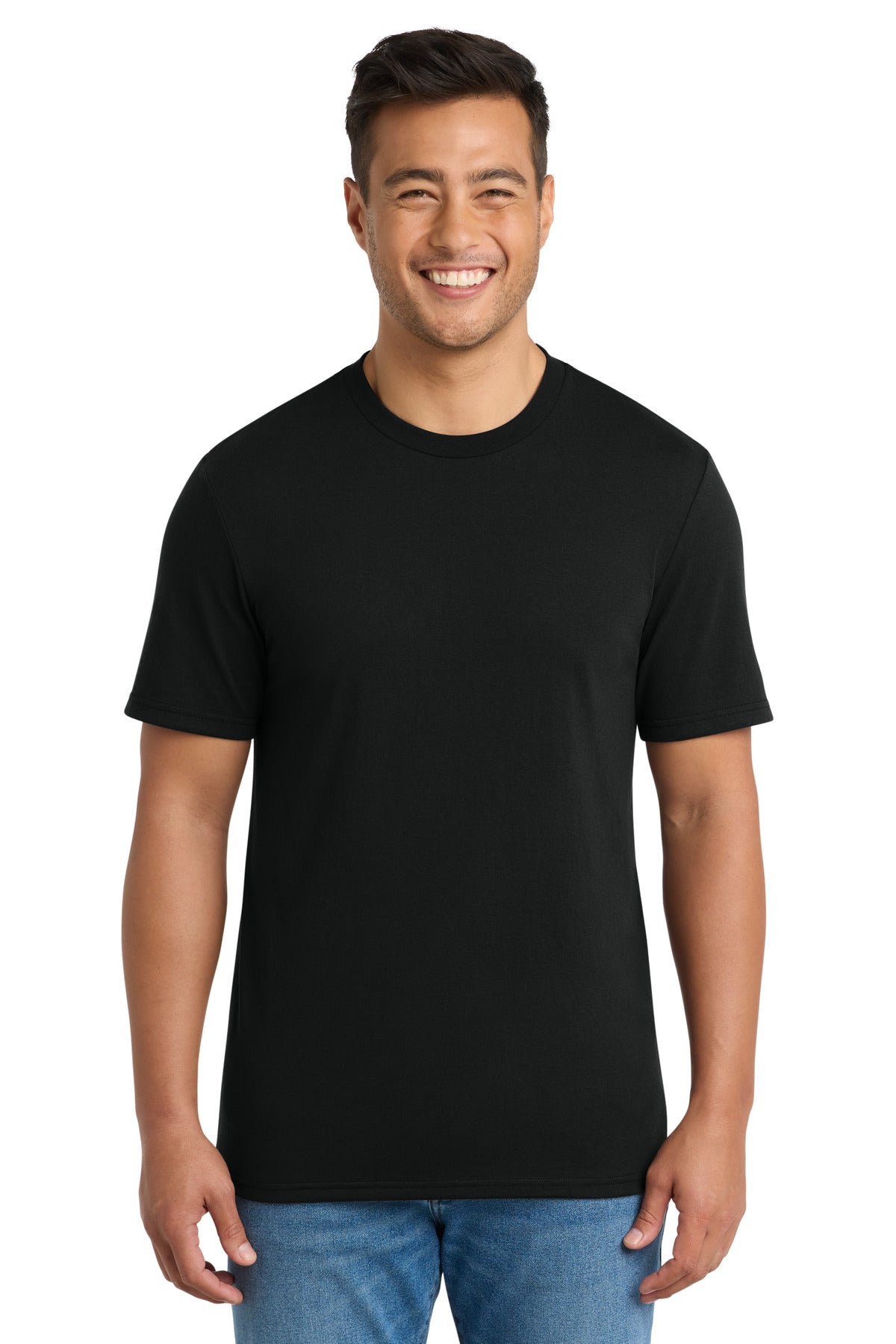 Front View of Black Port & Co Tri-Blend Tee. PC330 plain