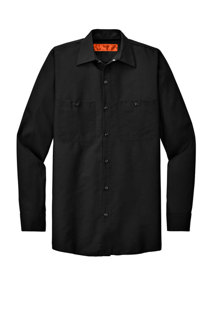 Front View of Black Red Kap Long Sleeve Industrial Work Shirt. SP14 plain