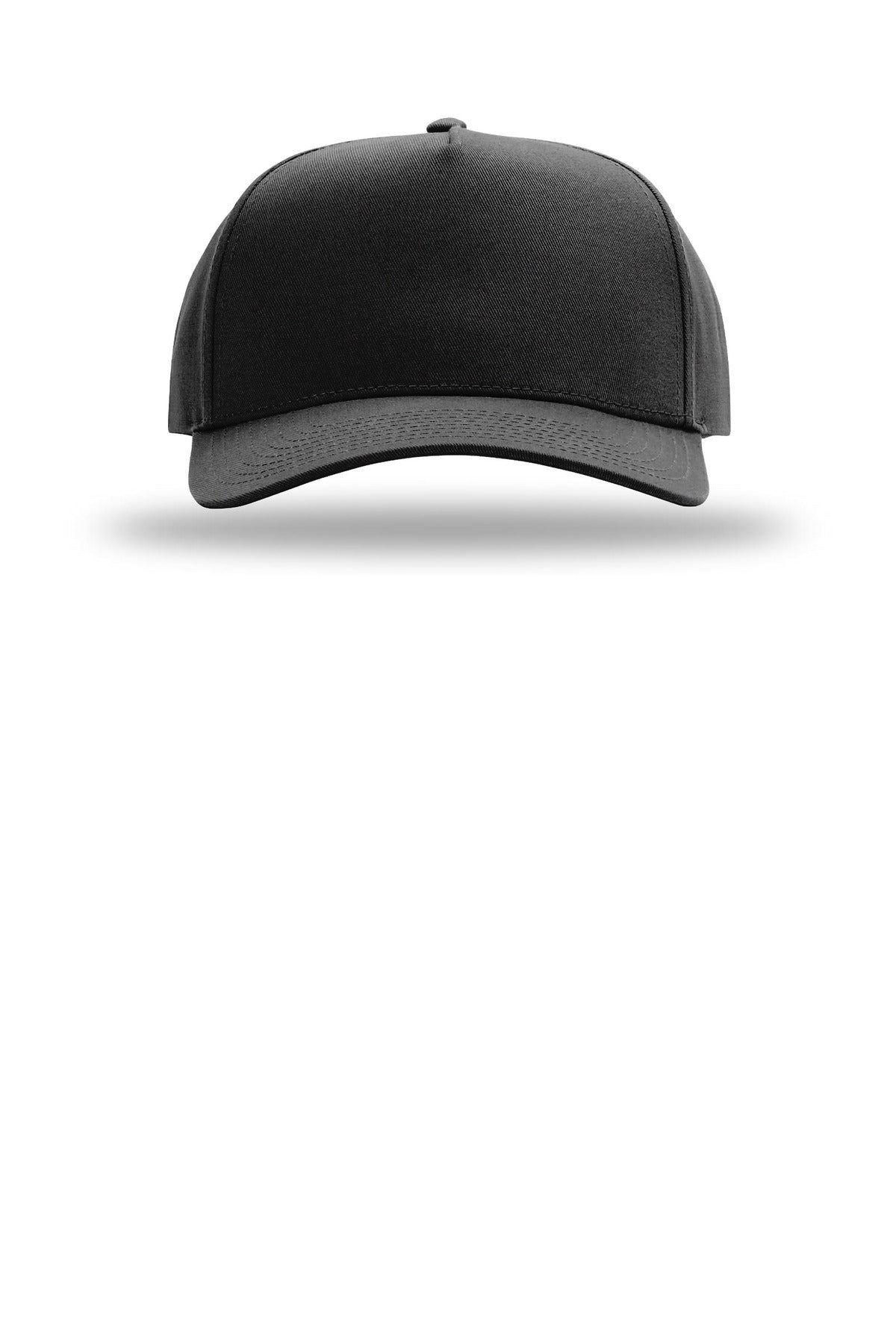 Front View of Black Richardson Full Fabric 5-Panel Champ 323FPC plain