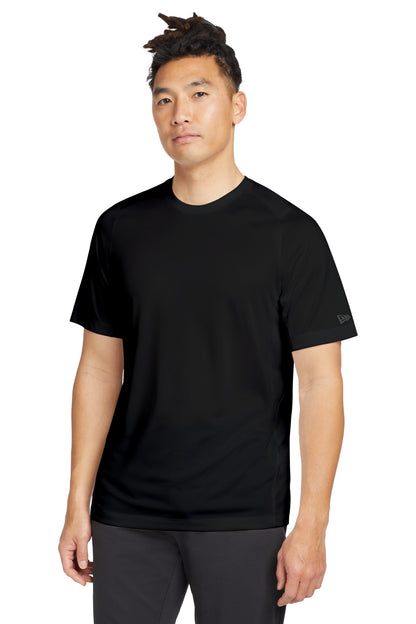 Front View of Black Solid New Era Series Performance Crew Tee. NEA200 plain