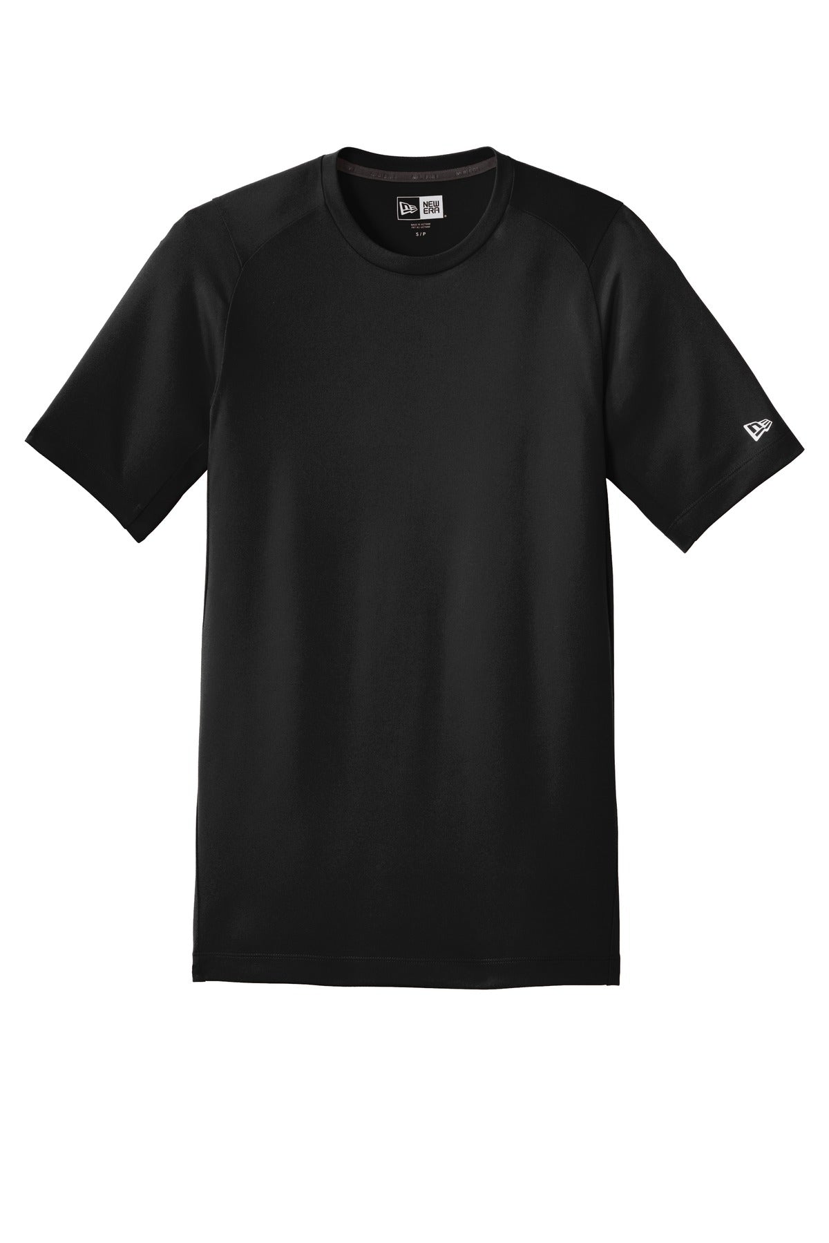 Front View of Black Solid New Era Series Performance Crew Tee. NEA200 plain