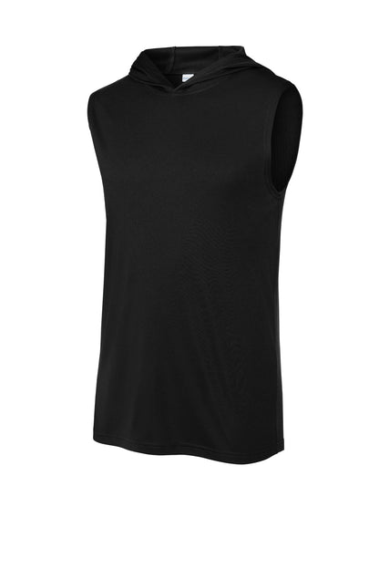 Front View of Black Sport-Tek Competitor Sleeveless Hoodie ST352H plain