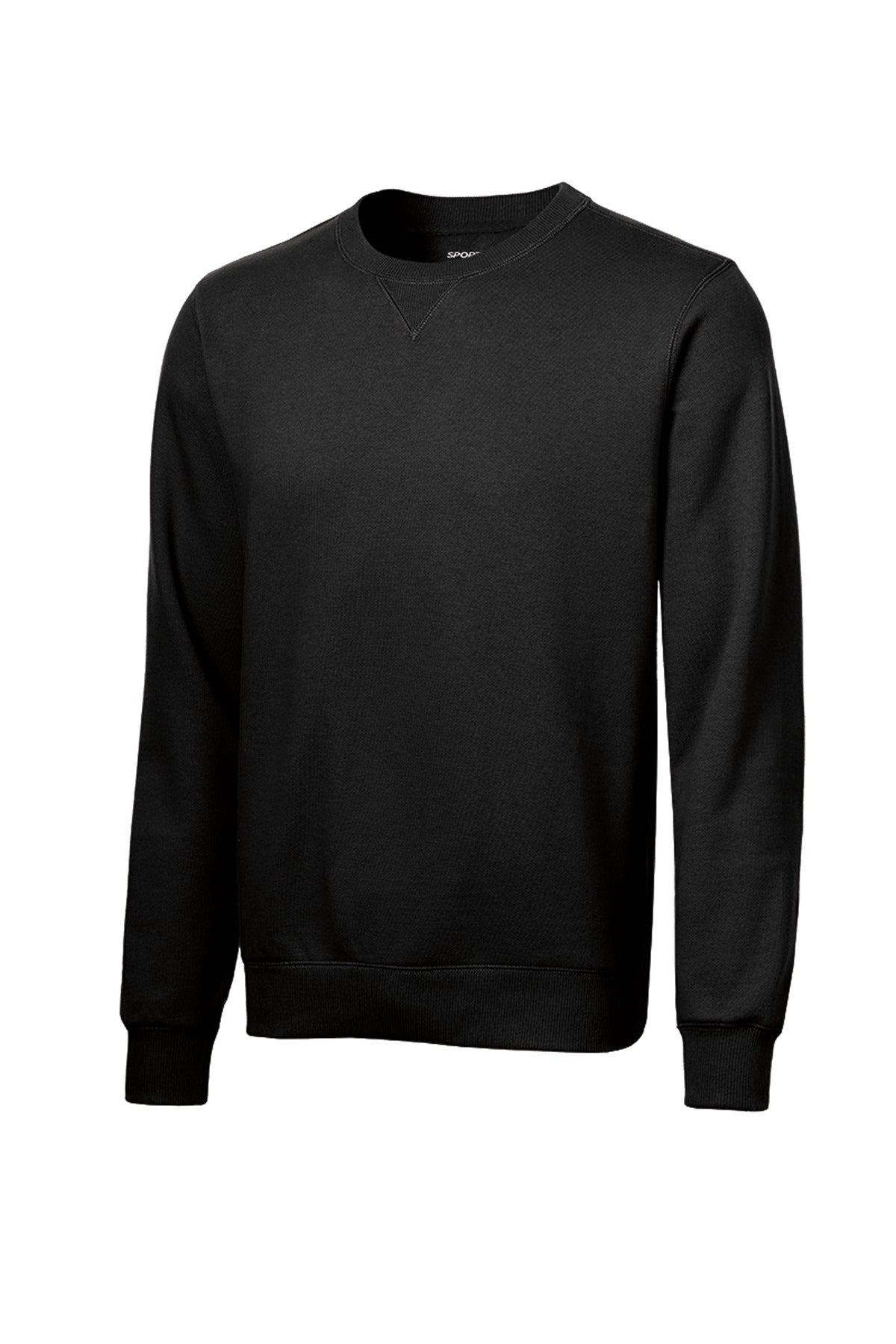 Front View of Black Sport-Tek Crewneck Sweatshirt. ST266 plain