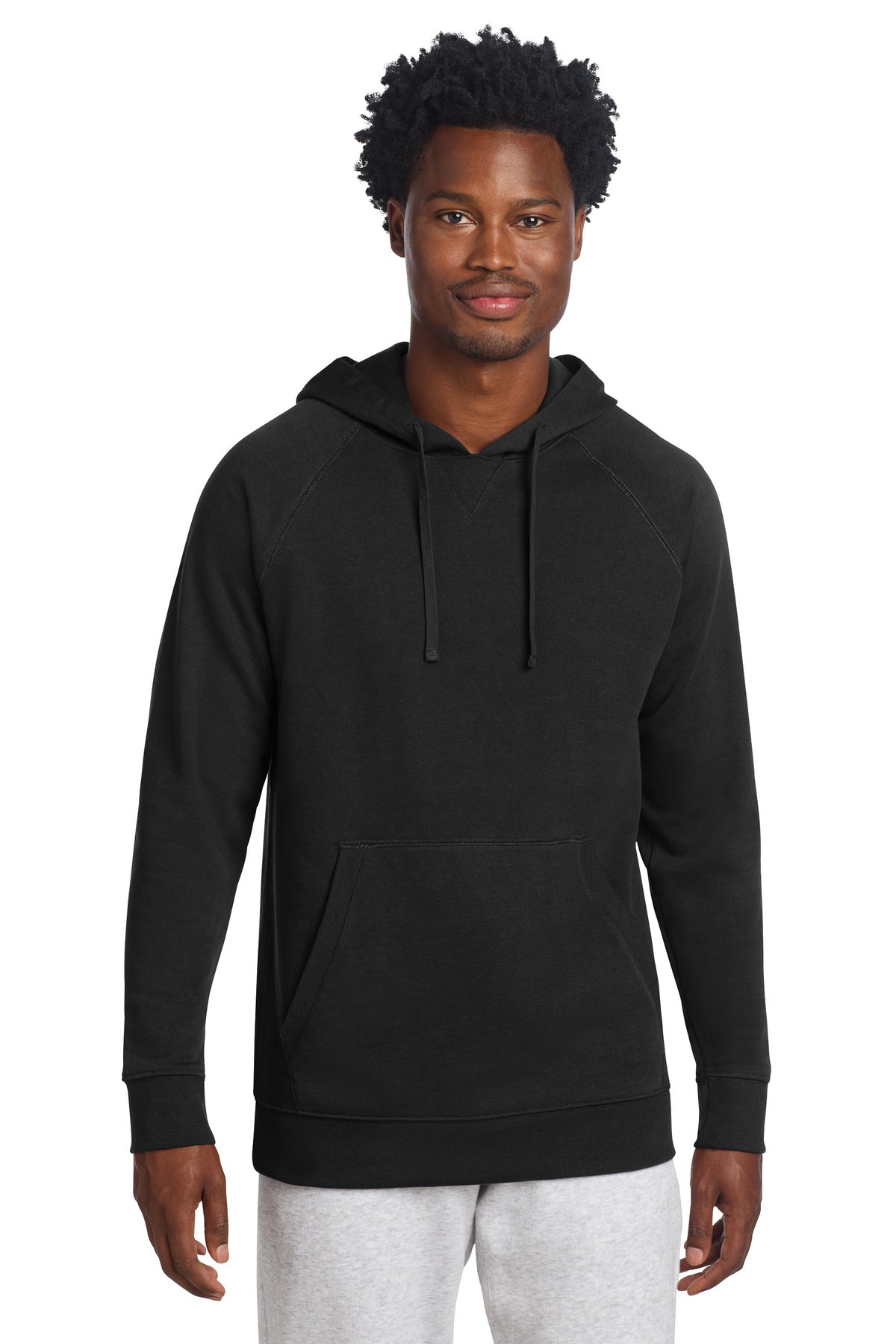 Front View of Black Sport-Tek Drive Fleece Pullover Hoodie STF200 plain