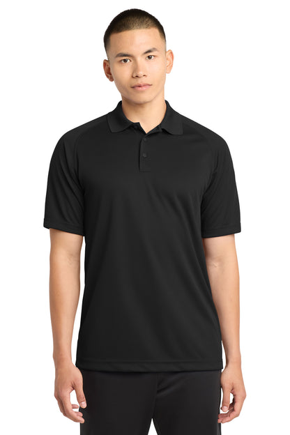 Front View of Black Sport-Tek Dry Zone Raglan Polo. T475 plain