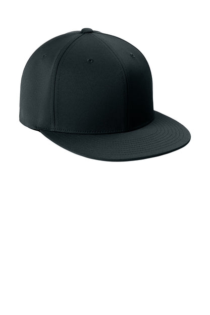 Front View of Black Sport-Tek Flexfit Flat Bill Cap STC56 plain