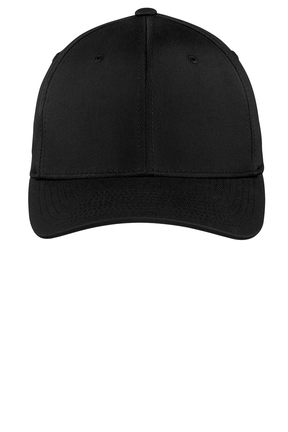 Front View of Black Sport-Tek Flexfit Performance Solid Cap. STC17 plain