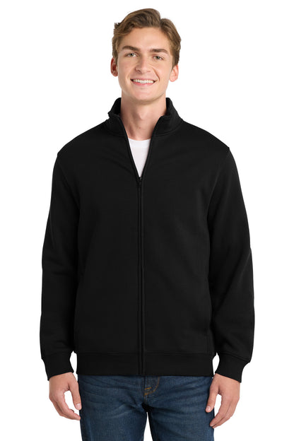 Front View of Black Sport-Tek Full-Zip Sweatshirt. ST259 plain