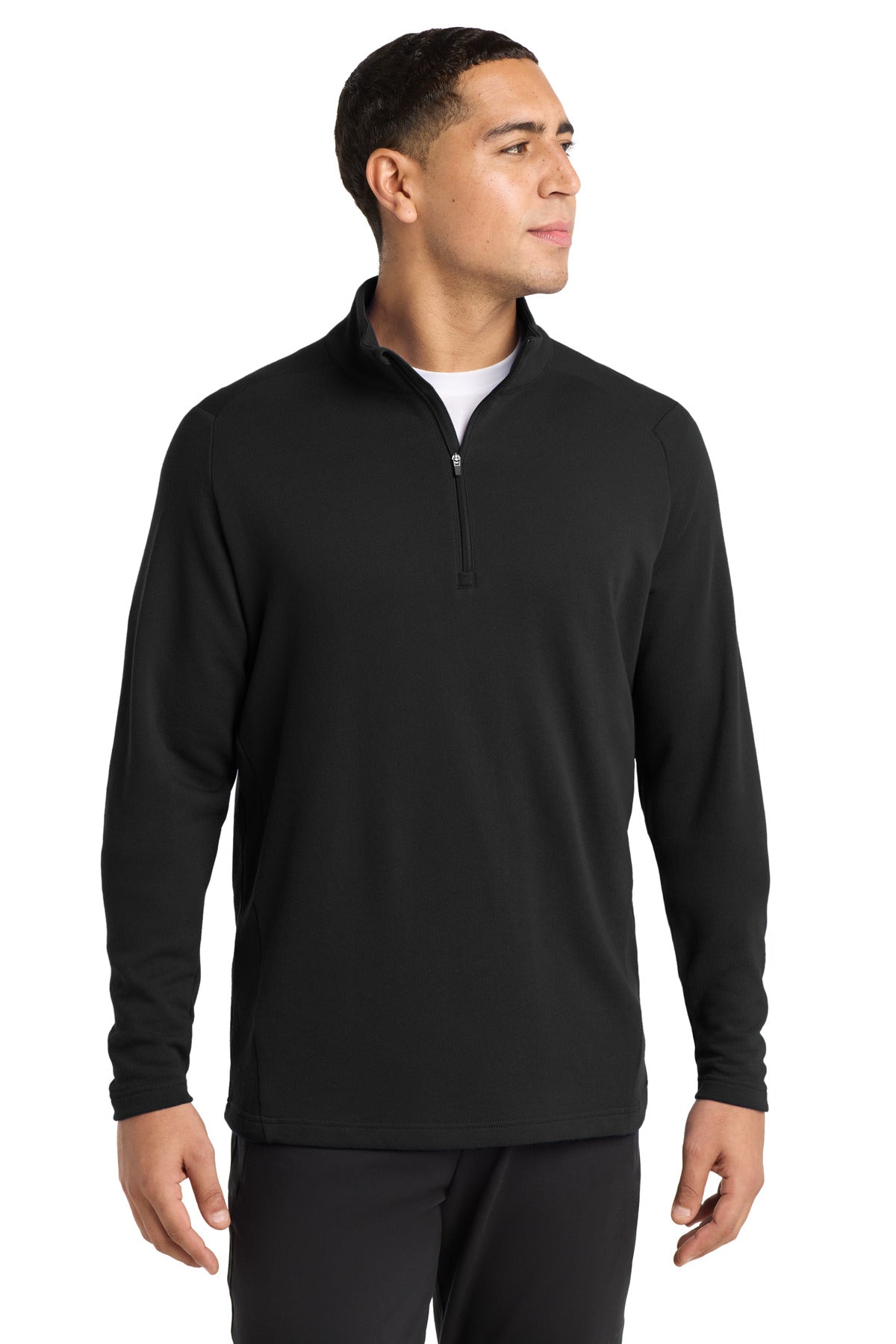 Front View of Black Sport-Tek Lightweight French Terry 1/4-Zip Pullover. ST273 plain