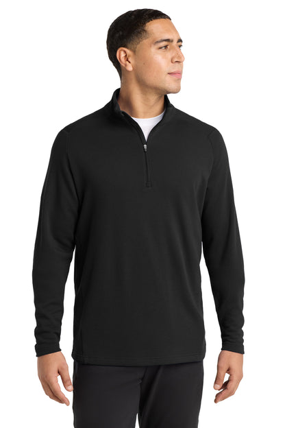 Front View of Black Sport-Tek Lightweight French Terry 1/4-Zip Pullover. ST273 plain