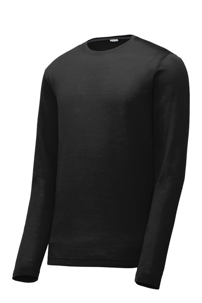 Front View of Black Sport-Tek Long Sleeve PosiCharge Competitor Cotton Touch Tee. ST450LS plain