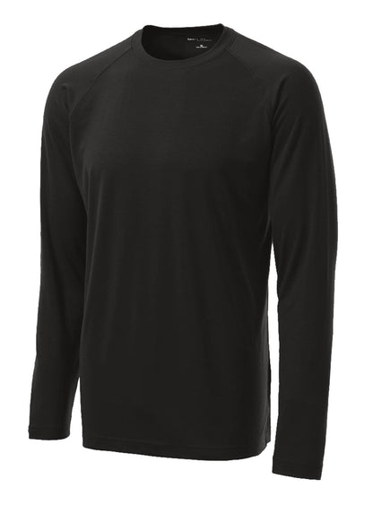 Front View of Black Sport-Tek Long Sleeve Ultimate Performance Crew. ST700LS plain