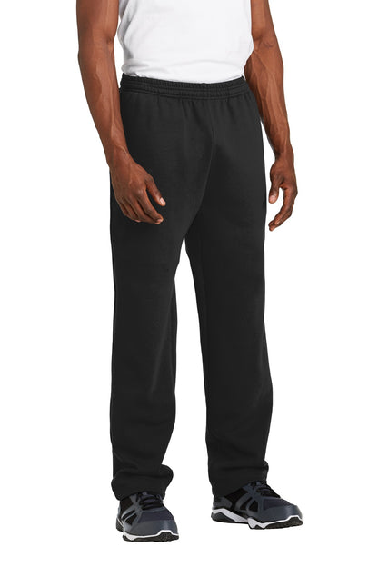 Front View of Black Sport-Tek Open Bottom Sweatpant. ST257 plain