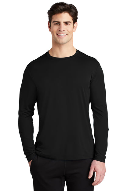 Front View of Black Sport-Tek Posi-UV Pro Long Sleeve Tee. ST420LS plain