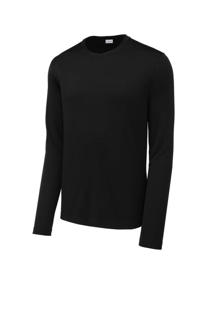 Front View of Black Sport-Tek Posi-UV Pro Long Sleeve Tee. ST420LS plain