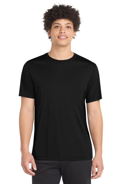 Front View of Black Sport-Tek Posi-UV Pro Tee. ST420 plain