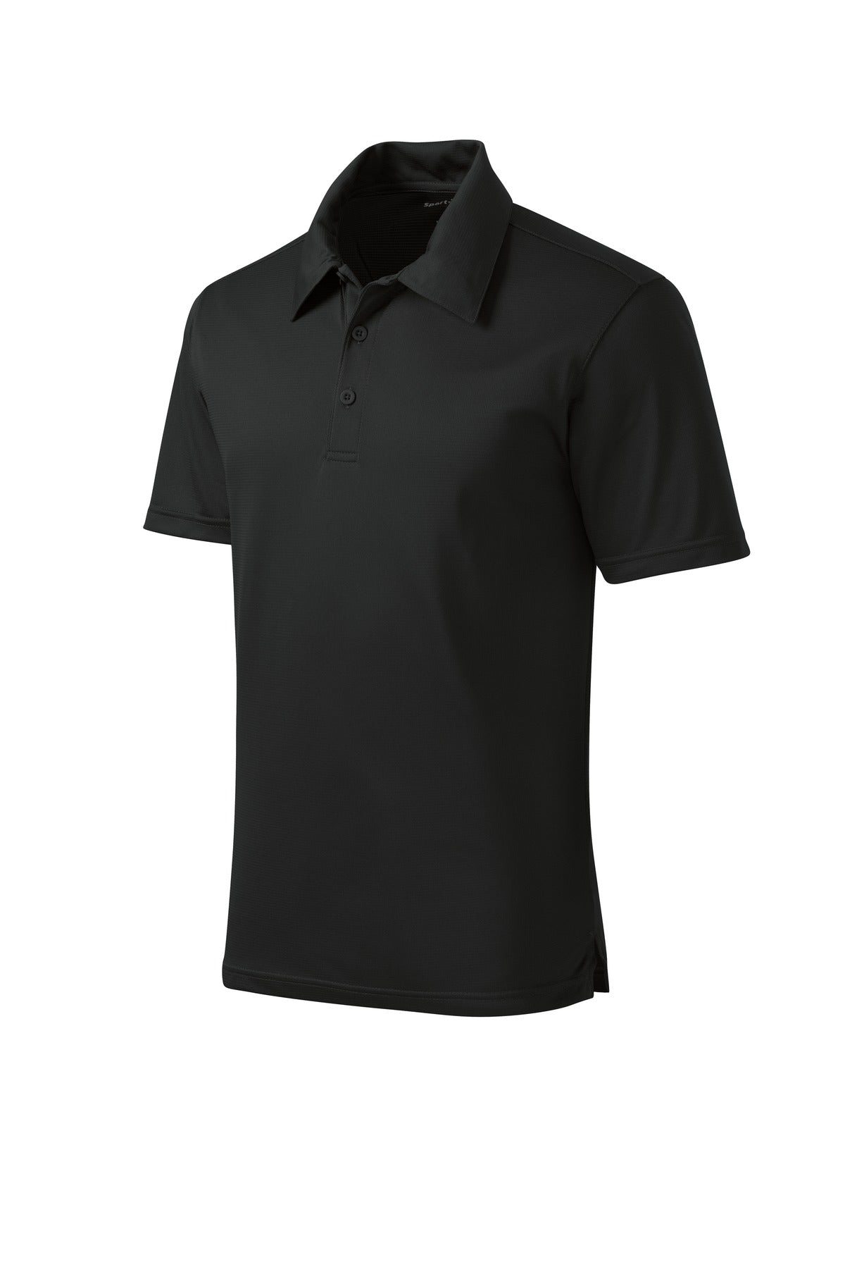 Front View of Black Sport-Tek PosiCharge Active Textured Polo. ST690 plain