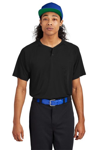 Front View of Black Sport-Tek PosiCharge Competitor 2-Button Henley ST359 plain