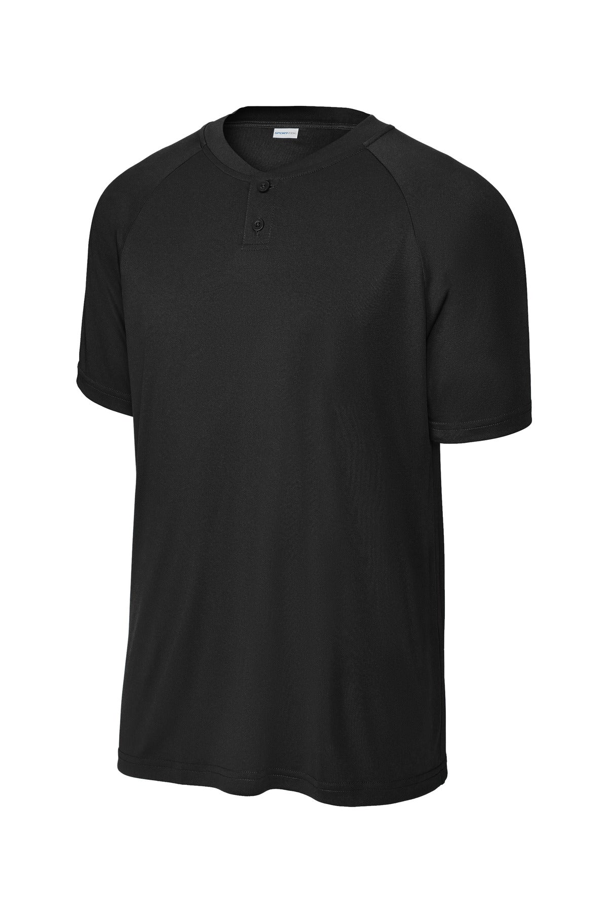 Front View of Black Sport-Tek PosiCharge Competitor 2-Button Henley ST359 plain