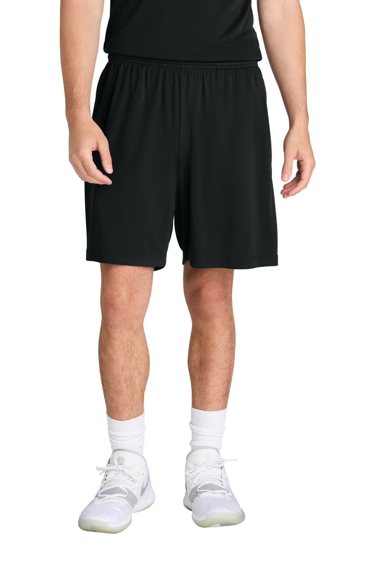 Front View of Black Sport-Tek PosiCharge Competitor 7" Pocketed Short ST349P plain