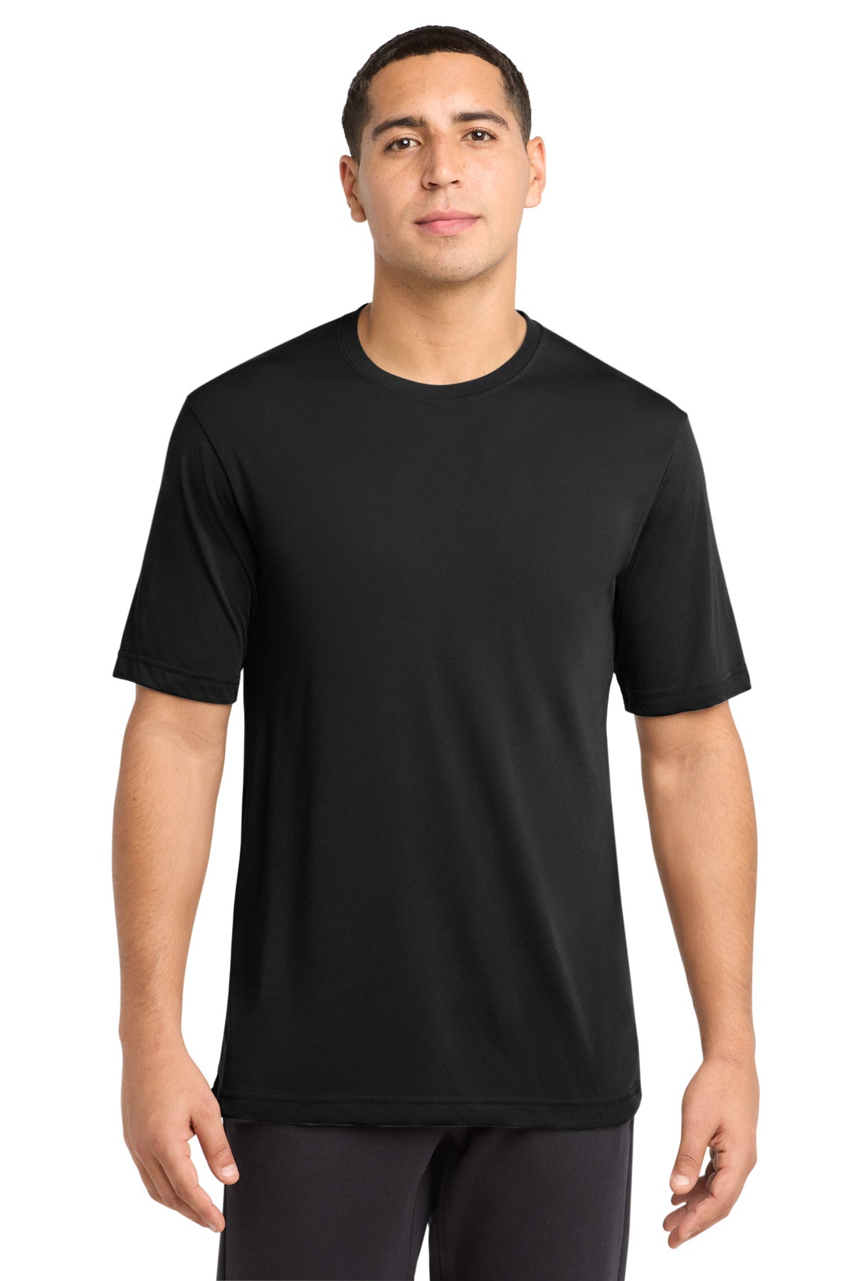 Front View of Black Sport-Tek PosiCharge Competitor Cotton Touch Tee. ST450 plain