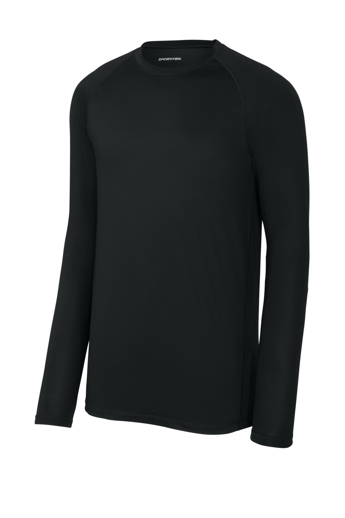 Front View of Black Sport-Tek PosiCharge Compression Long Sleeve Tee ST120LS plain
