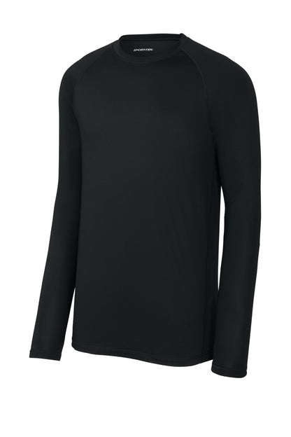 Front View of Black Sport-Tek PosiCharge Compression Long Sleeve Tee ST120LS plain