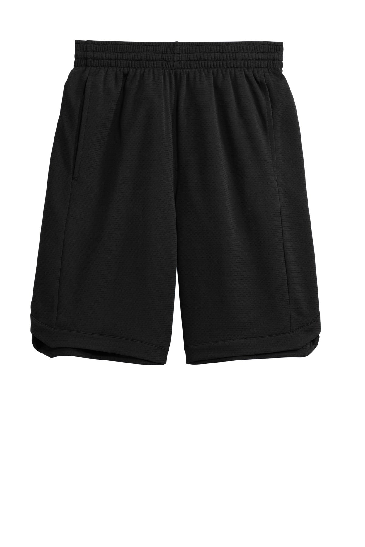 Front View of Black Sport-Tek PosiCharge Position Short with Pockets ST575 plain