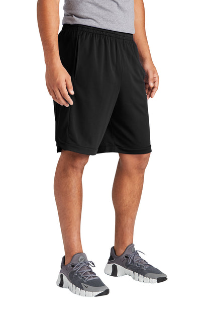 Front View of Black Sport-Tek PosiCharge Position Short with Pockets ST575 plain