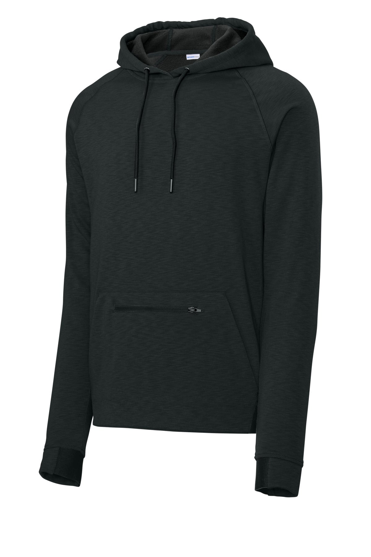 Front View of Black Sport-Tek PosiCharge Strive Hooded Pullover ST571 plain