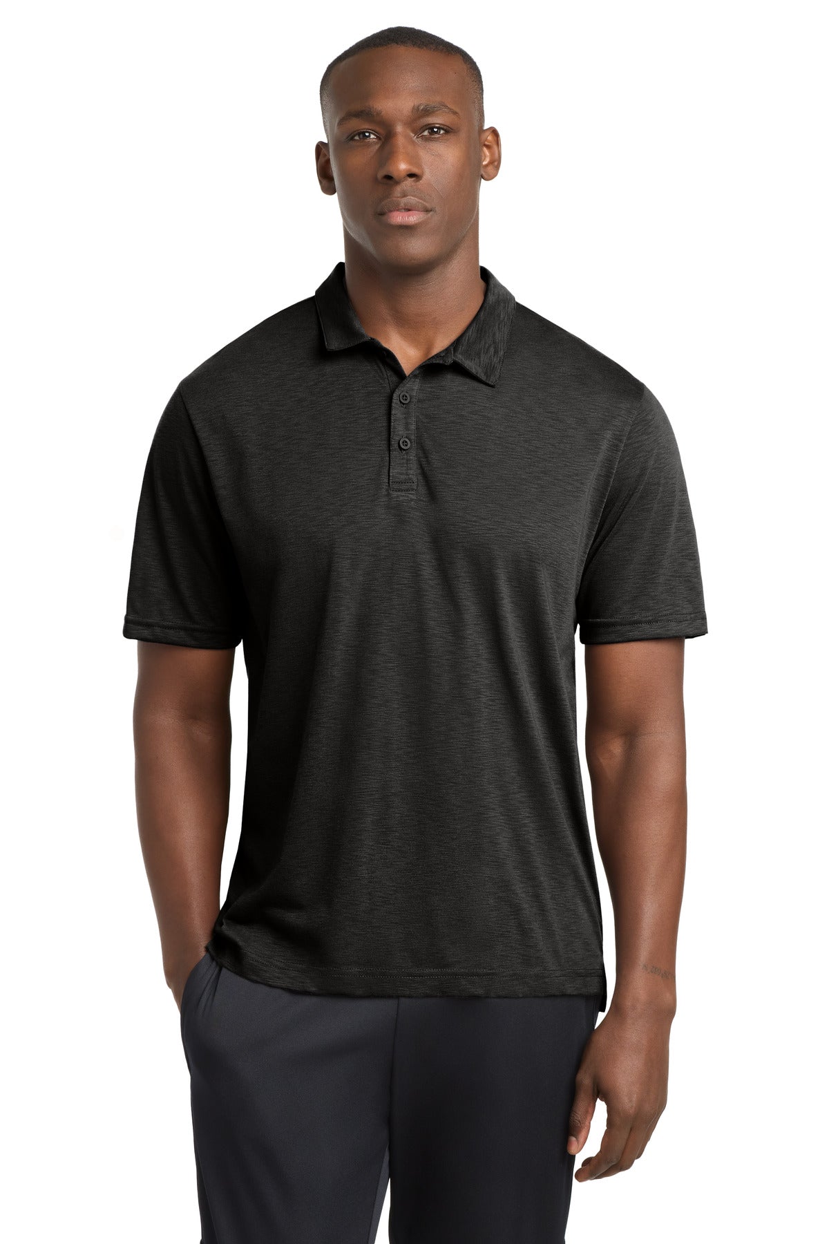 Front View of Black Sport-Tek PosiCharge Strive Polo ST530 plain