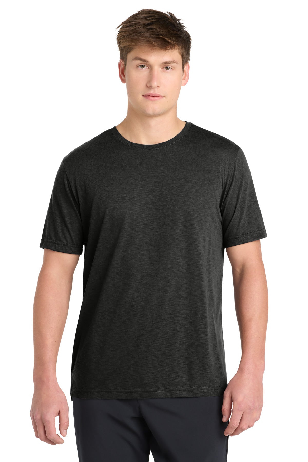Front View of Black Sport-Tek PosiCharge Strive Tee. ST430 plain