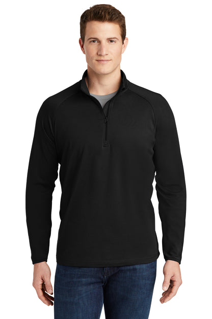 Front View of Black Sport-Tek Sport-Wick Stretch 1/4-Zip Pullover. ST850 plain