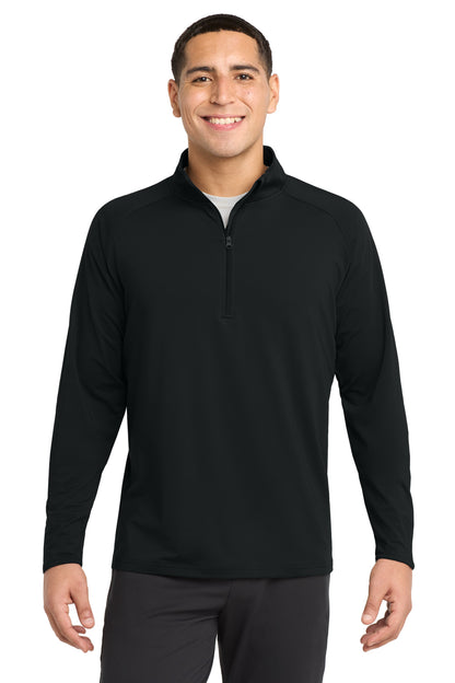 Front View of Black Sport-Tek Sport-Wick Stretch 1/4-Zip Pullover. ST850 plain