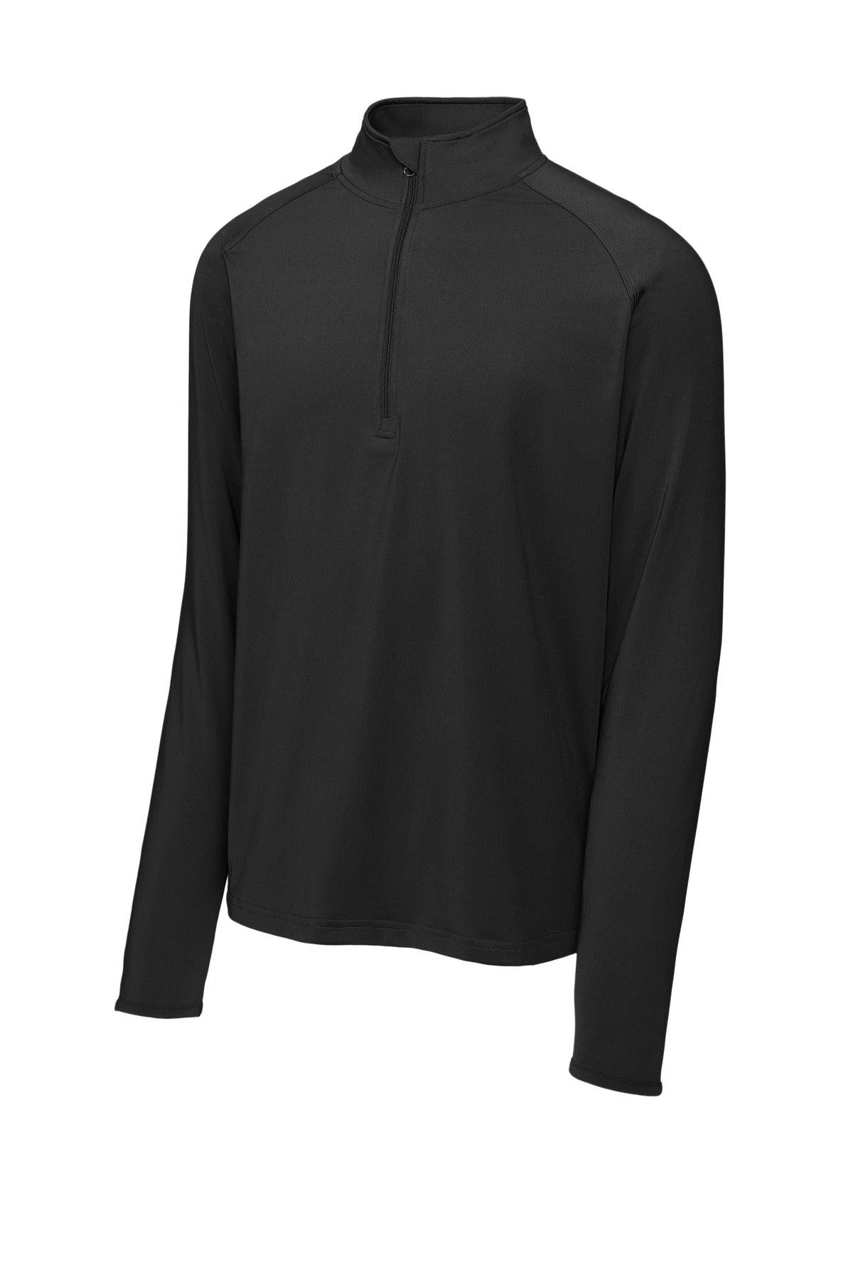 Front View of Black Sport-Tek Sport-Wick Stretch 1/4-Zip Pullover. ST850 plain