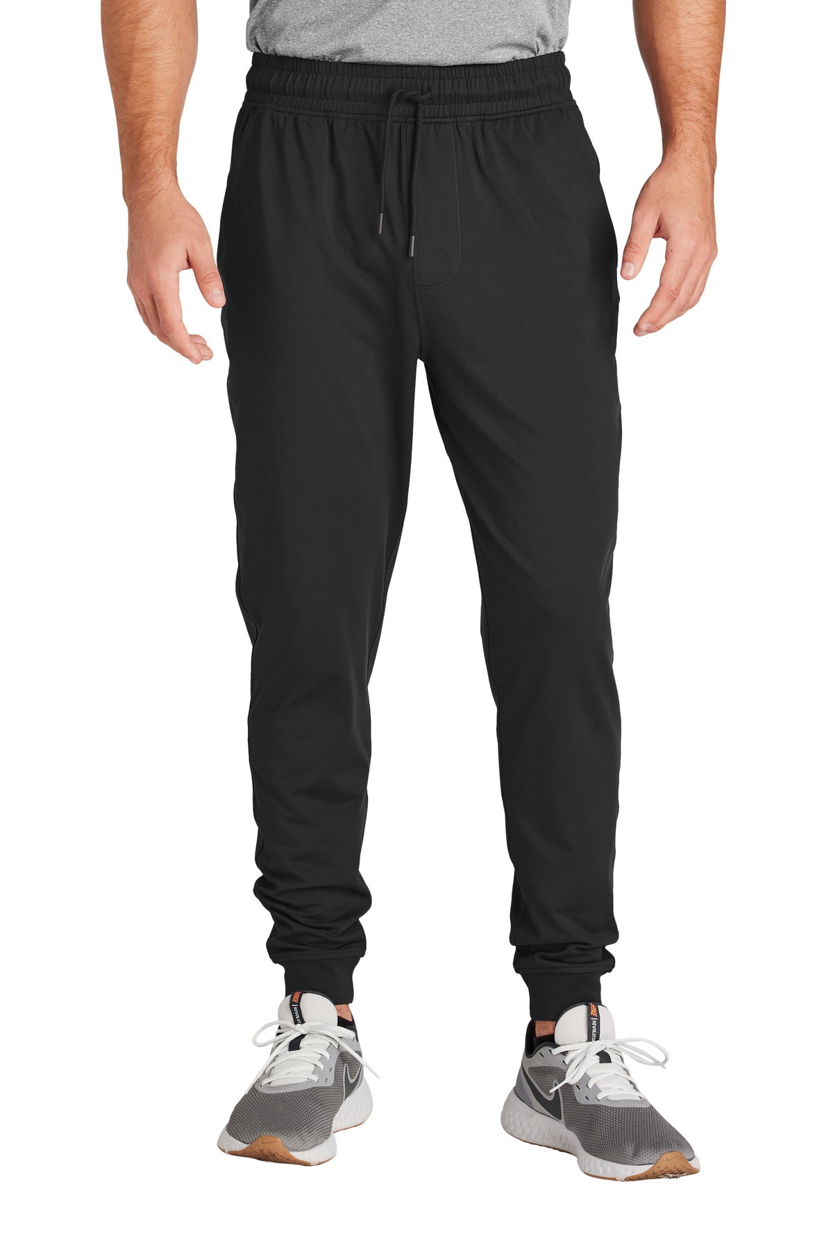 Front View of Black Sport-Tek Sport-Wick Stretch Jogger PST858 plain