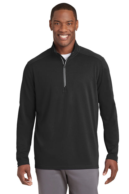 Front View of Black Sport-Tek Sport-Wick Textured 1/4-Zip Pullover. ST860 plain