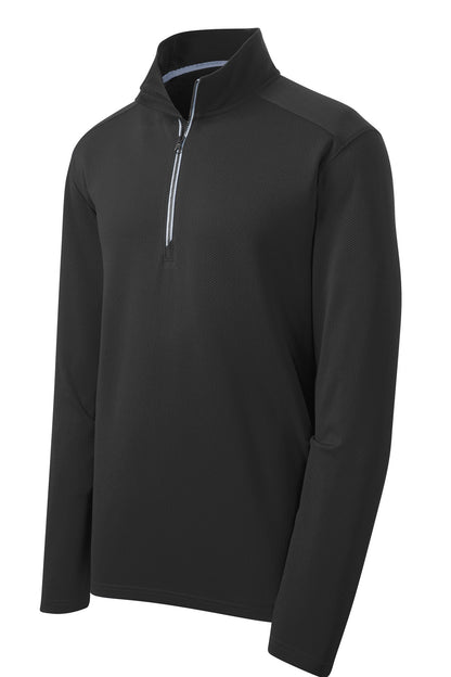 Front View of Black Sport-Tek Sport-Wick Textured 1/4-Zip Pullover. ST860 plain