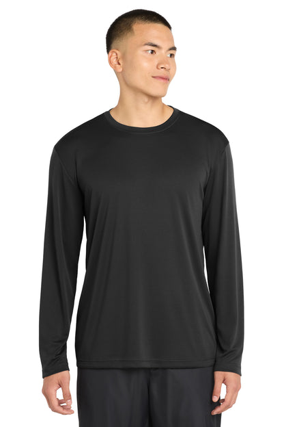 Front View of Black Sport-Tek Tall Long Sleeve PosiCharge Competitor Tee. TST350LS plain